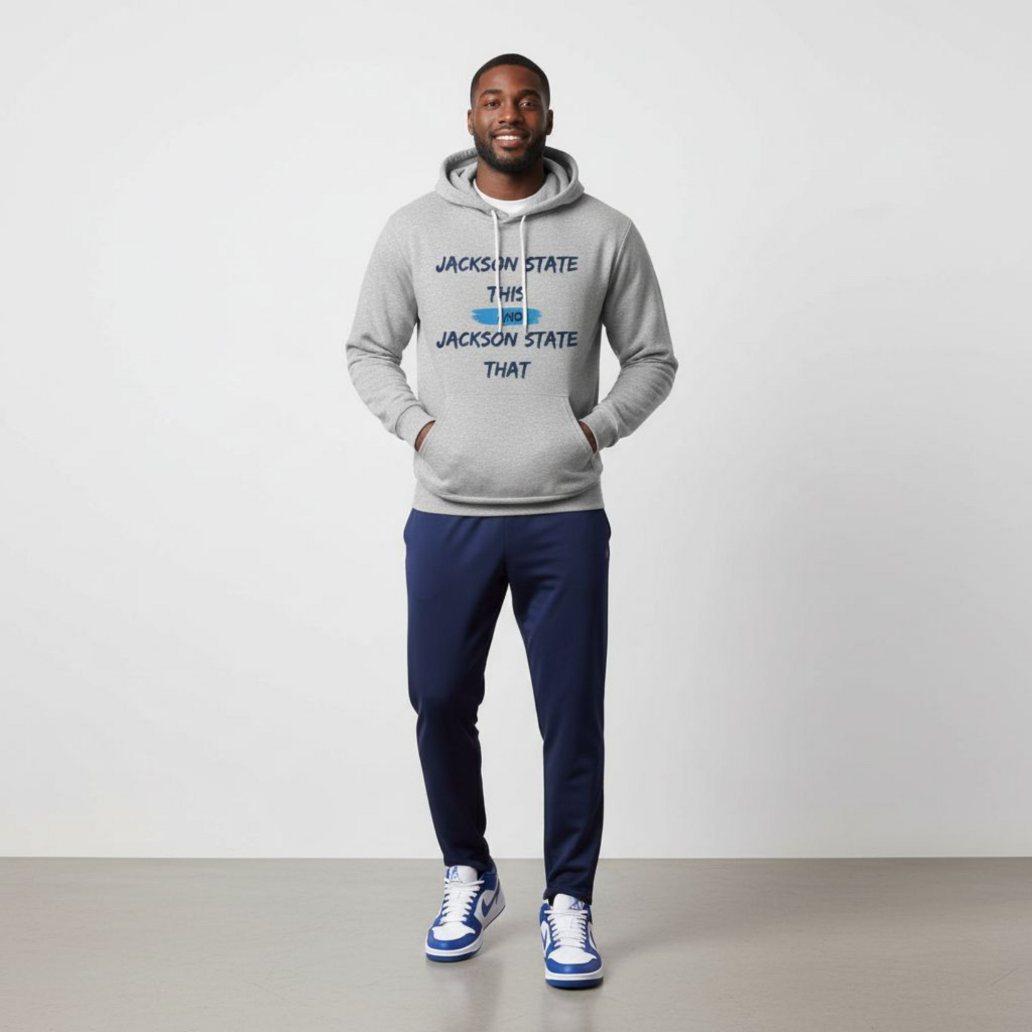 Jackson State This, Jackson State That Men's Block Baby Blue Fleece Pullover Hoodie Printify