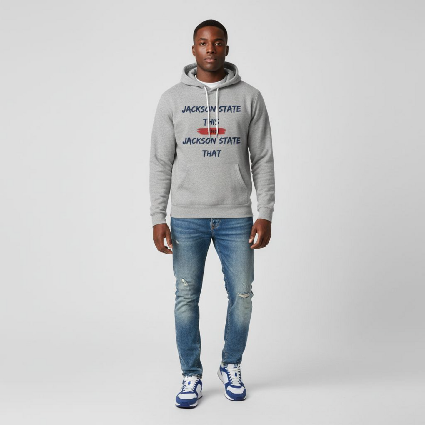 Jackson State This, Jackson State That Men's Block Red Fleece Pullover Hoodie Printify