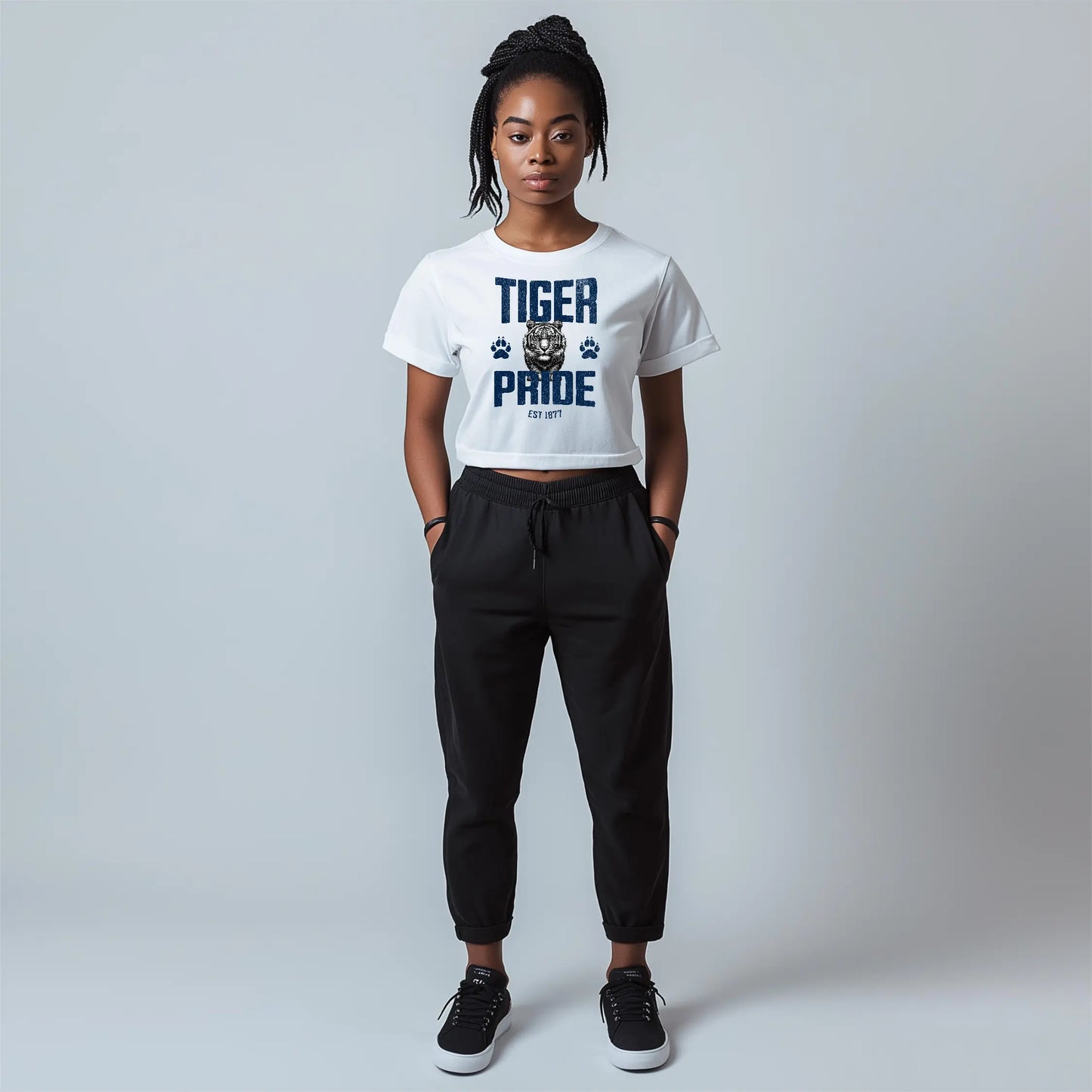 Tiger Pride Tigerhead Navy Women's Flowy Cropped Tee Printify