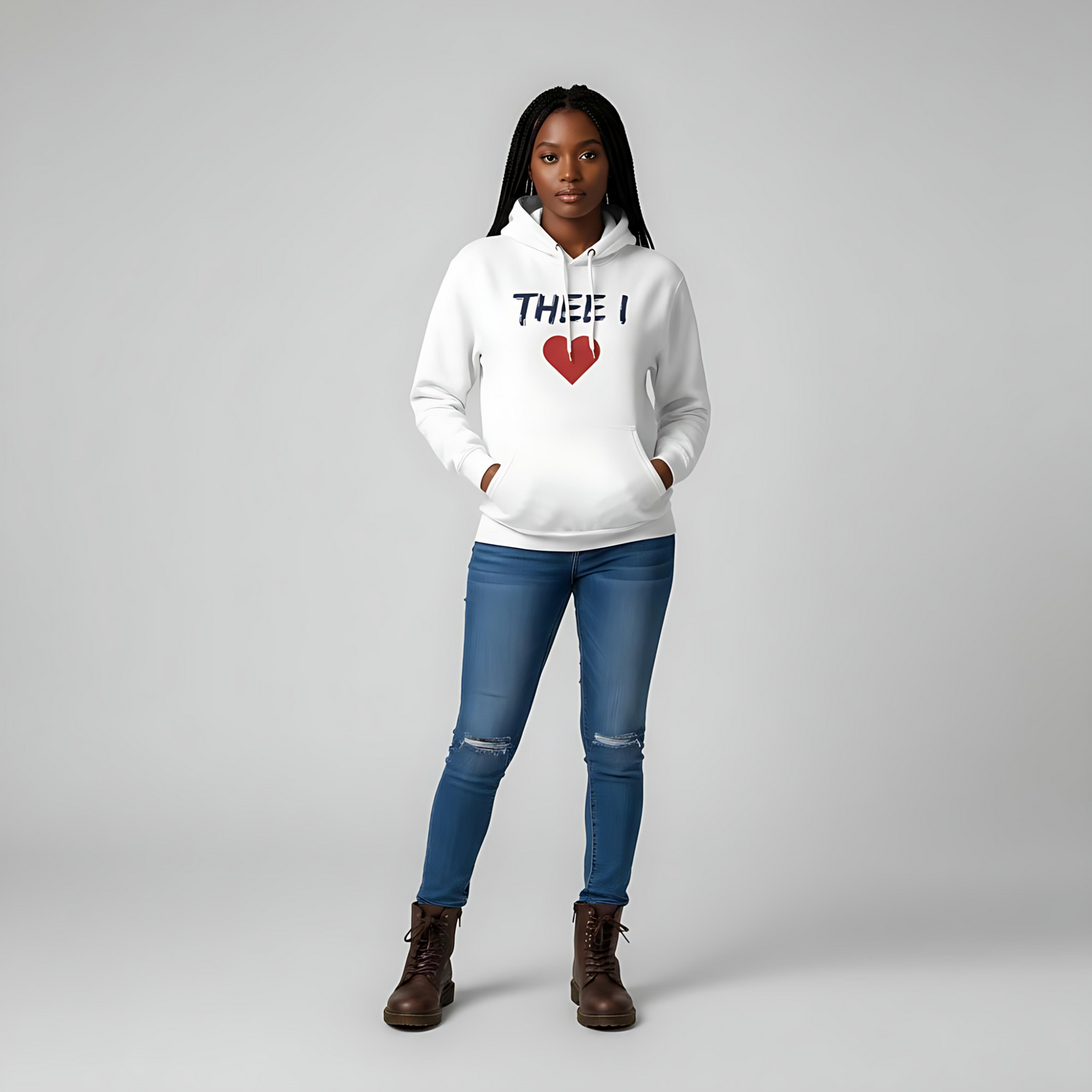Thee I Heart Women's Block Navy Premium Pullover Hoodie Printify