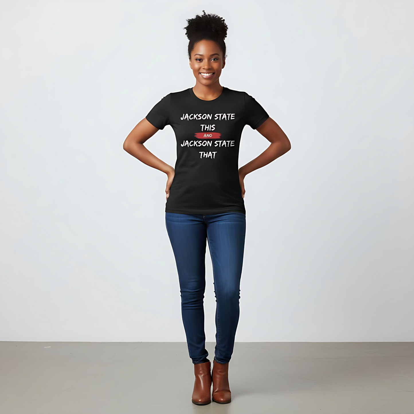 Jackson State This Jackson State That White Red Block Women's Favorite Tee Printify