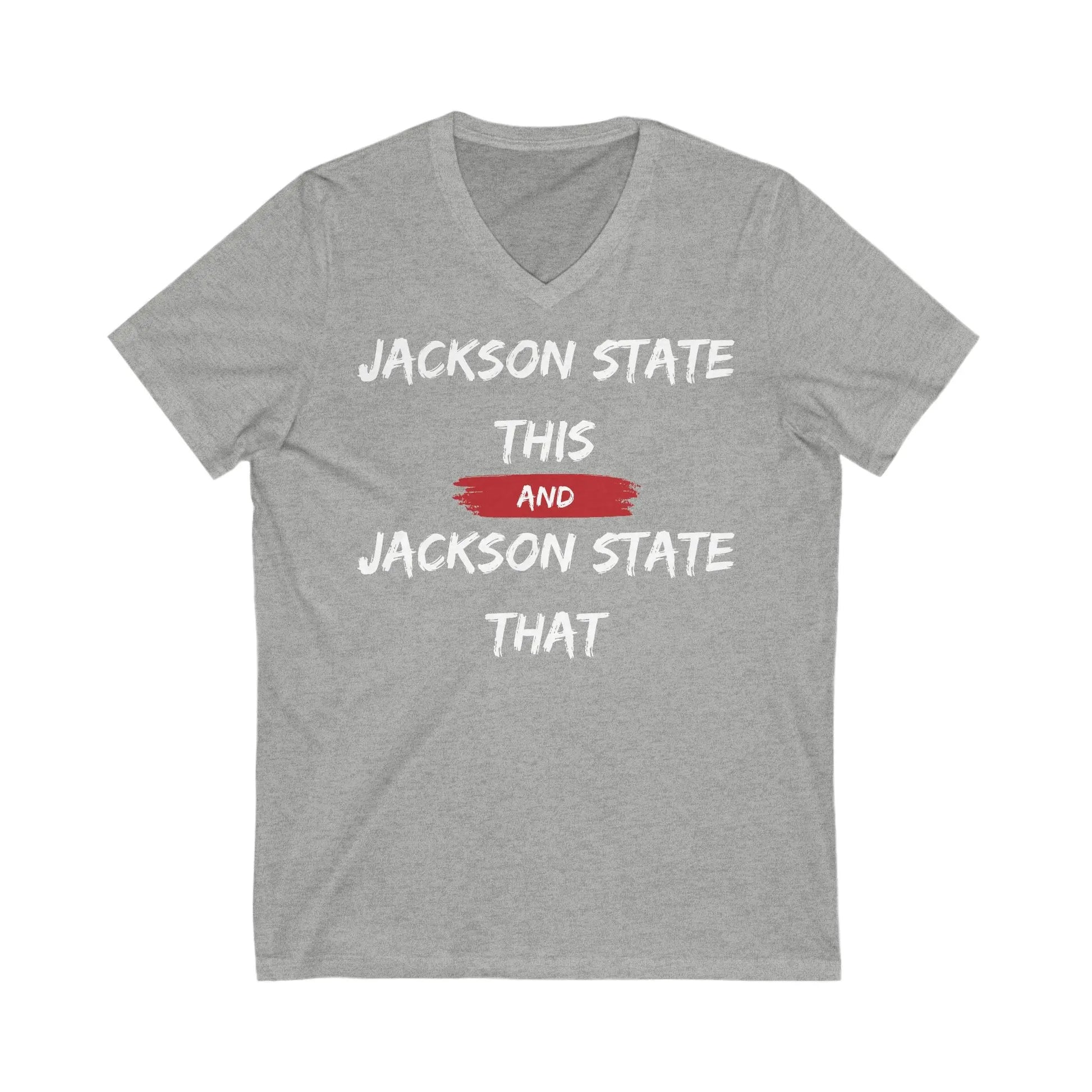 Jackson State This, Jackson State That White Red Block Men's Jersey Short Sleeve V-Neck Tee Printify