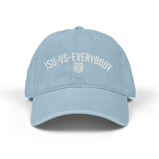 JSU vs Everybody Tiger White Embroidered Denim Dad Cap Printify