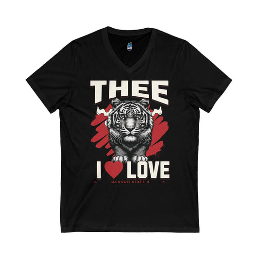 #TheeILove Jackson State U Tigerhead Men's Red Jersey Short Sleeve V-Neck Tee Printify