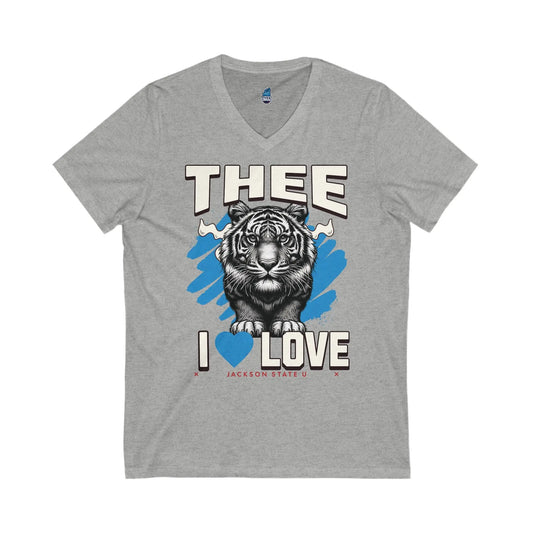 #TheeILove Jackson State U Tigerhead Men's Baby Blue Jersey Short Sleeve V-Neck Tee Printify