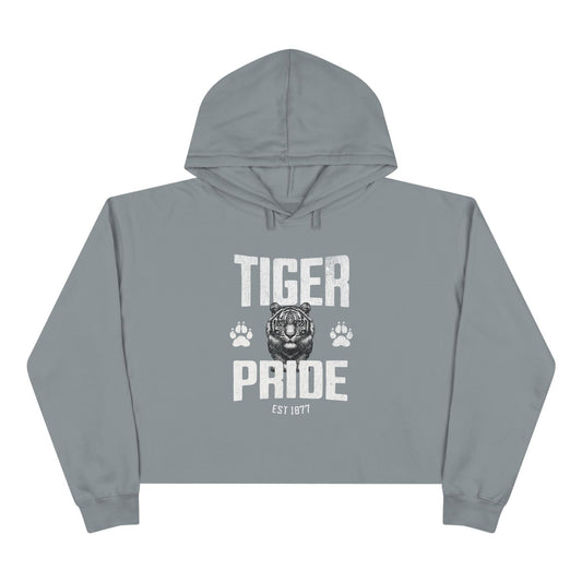 Tiger Pride Tigerhead Women's White Crop Hoodie Printify