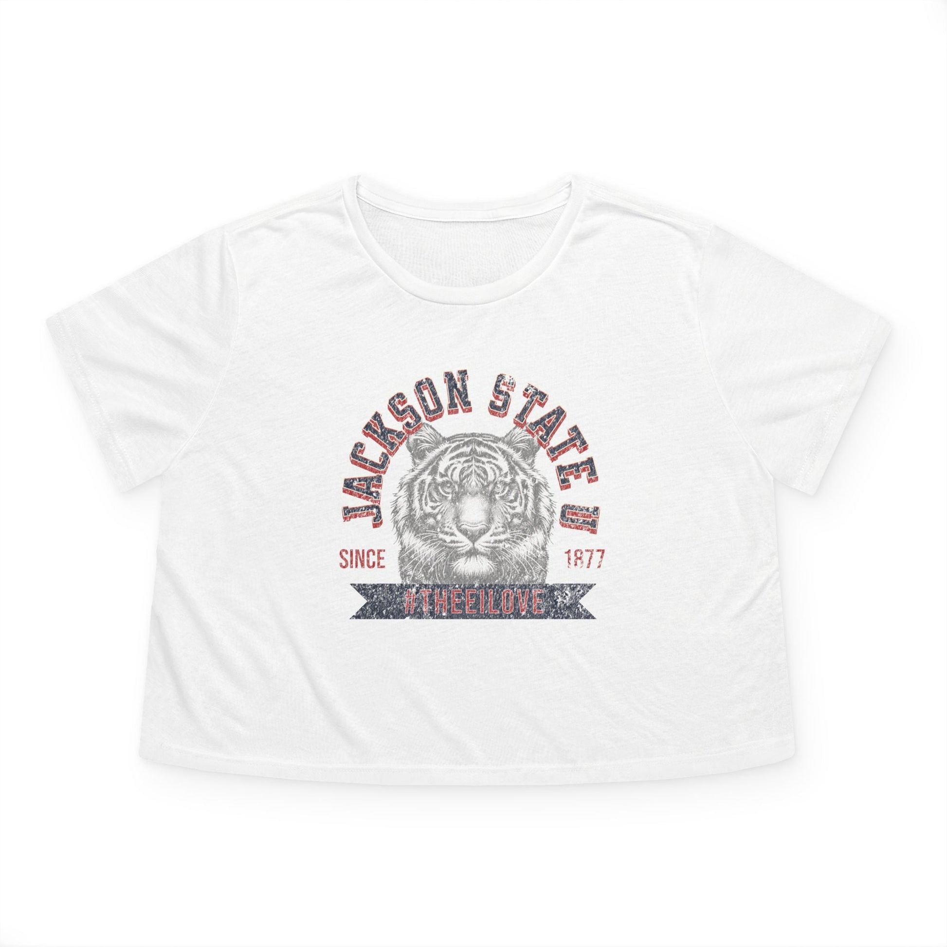 Jackson State Univ #TheeILove Women's Navy Women's Flowy Cropped Tee Printify