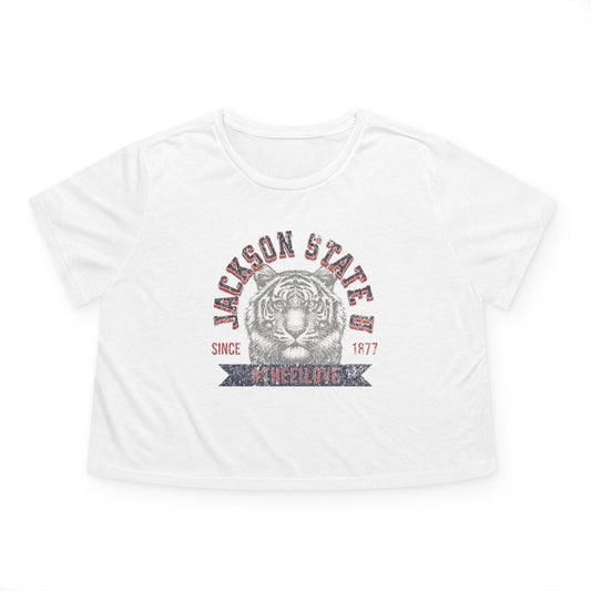 Jackson State Univ #TheeILove Women's Navy Women's Flowy Cropped Tee Printify