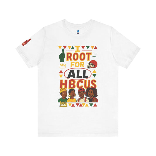 I Root for All HBCUs Illustration White Jersey Short Sleeve Tee Printify