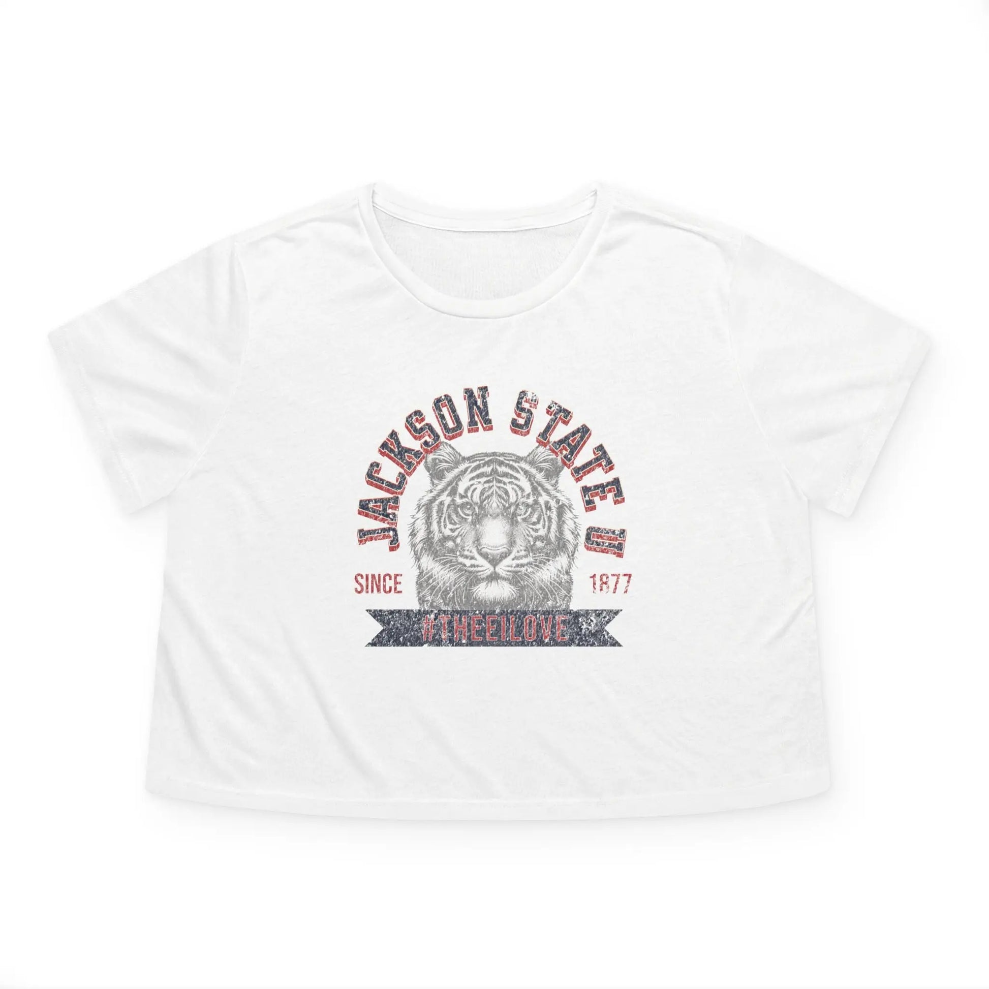 Jackson State Univ #TheeILove Women's Navy Women's Flowy Cropped Tee Printify