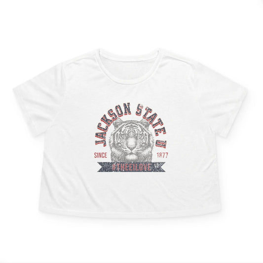 Jackson State Univ #TheeILove Women's Navy Women's Flowy Cropped Tee Printify