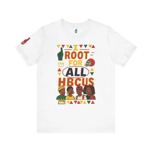 I Root for All HBCUs Illustration White Jersey Short Sleeve Tee Printify