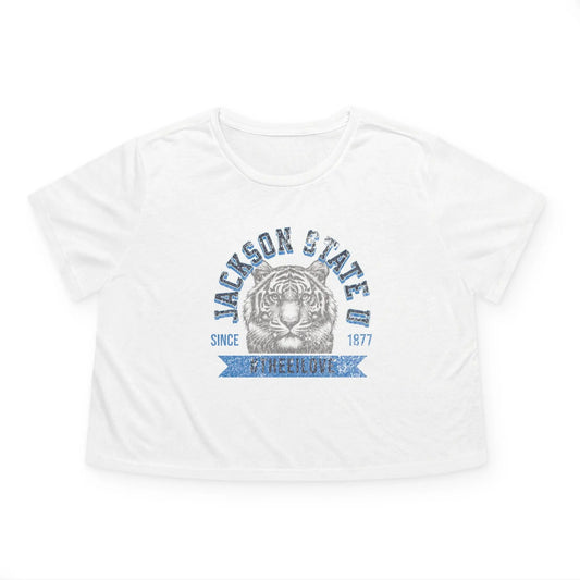 Jackson State Univ #TheeILove Women's Baby Blue Women's Flowy Cropped Tee Printify