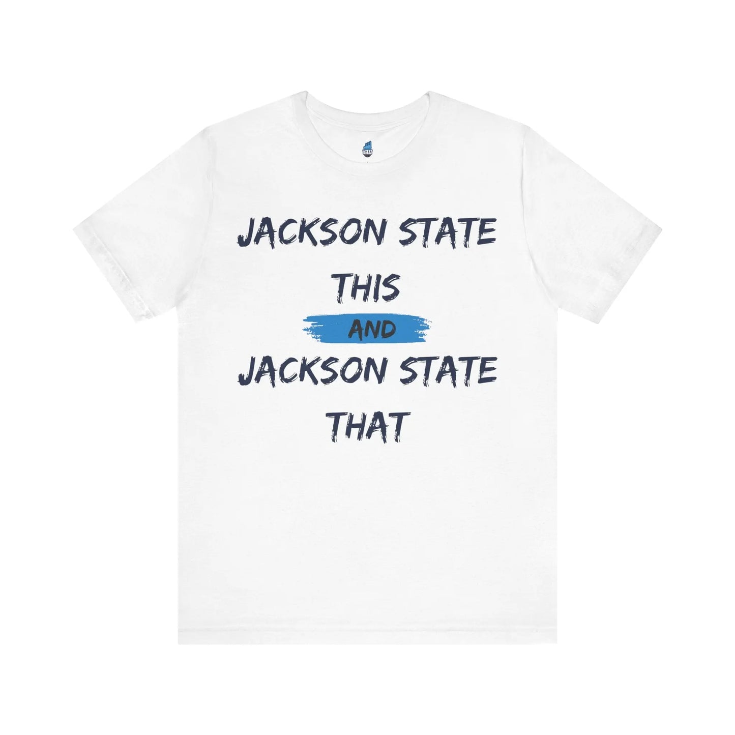 Jackson State This, Jackson State That Navy Baby Blue Block Men's Jersey Short Sleeve Tee Printify