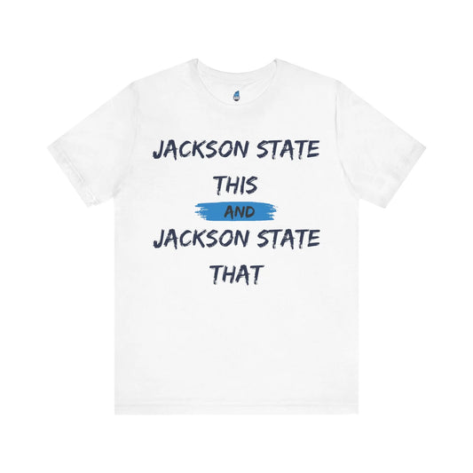 Jackson State This, Jackson State That Navy Baby Blue Block Men's Jersey Short Sleeve Tee Printify