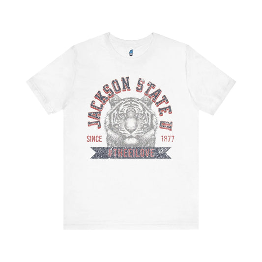 Jackson State Univ #TheeILove Men's Red Jersey Short Sleeve Tee Printify