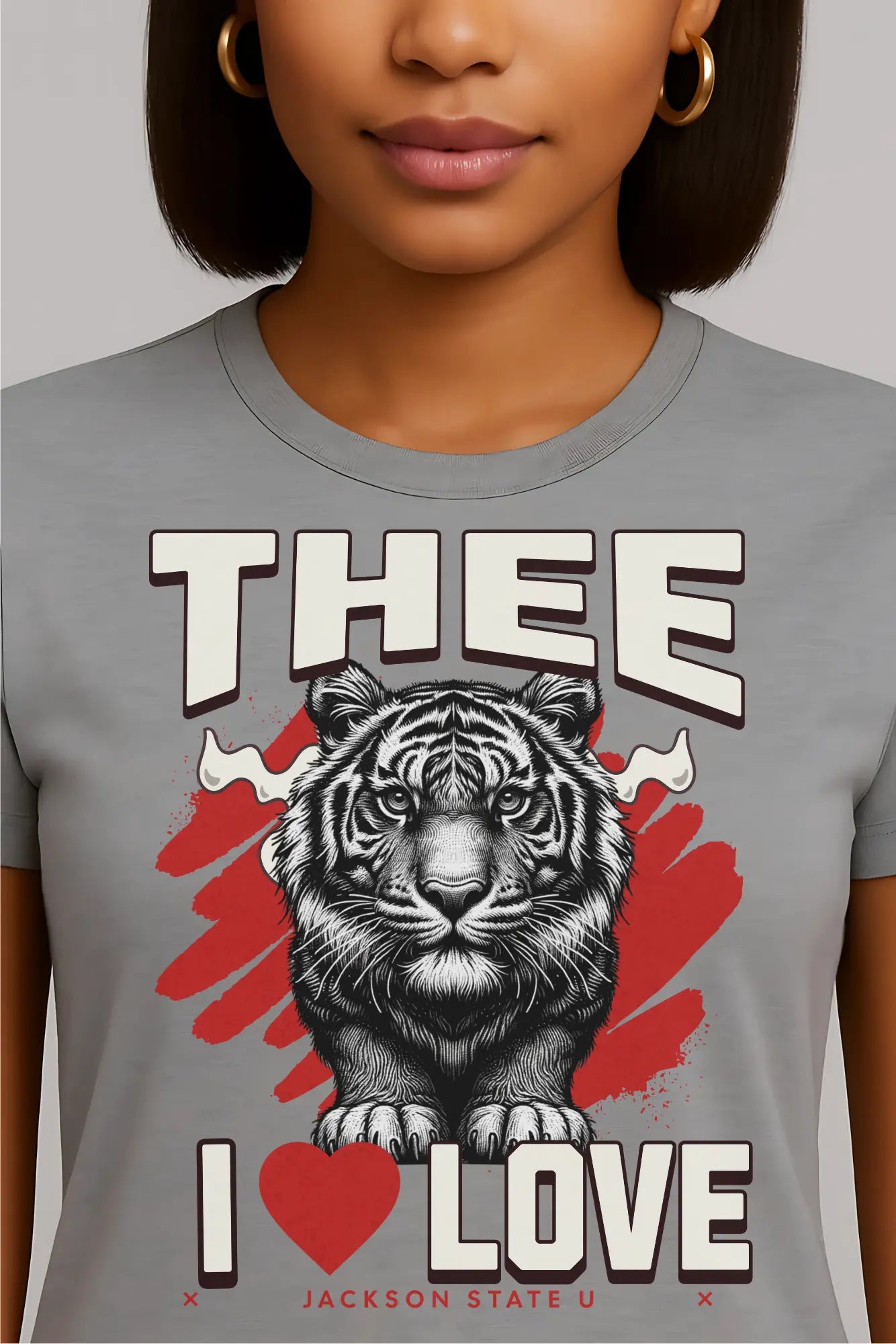 #TheeILove Jackson State U Tigerhead Women's Red Favorite Tee Printify