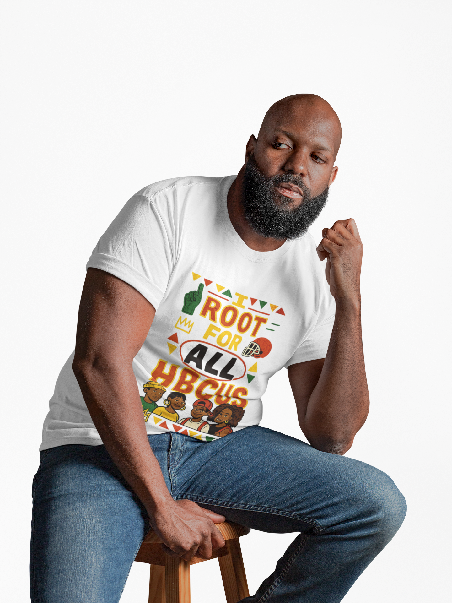 I Root for All HBCUs Illustration White Jersey Short Sleeve Tee - Thee Shirts