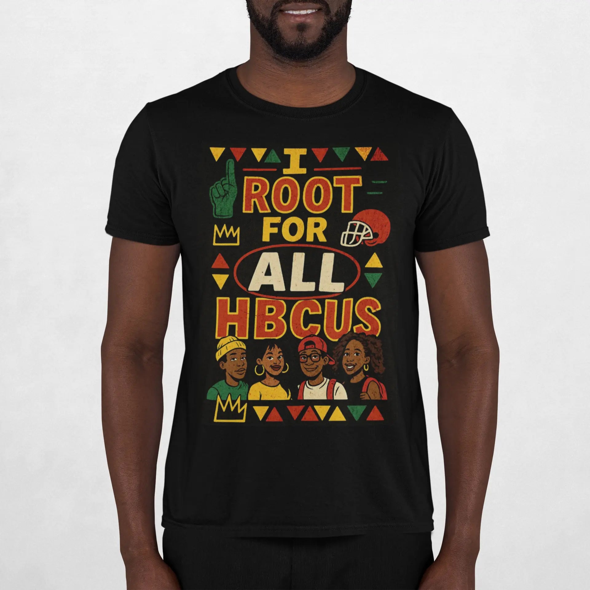 I Root for All HBCUs Illustration Black Jersey Short Sleeve Tee Printify