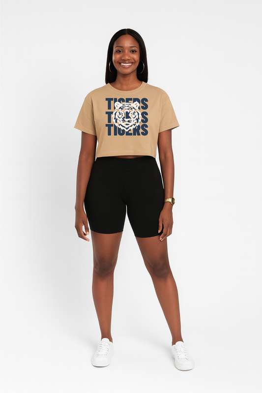 Jackson State Univ Tigers 3X Navy Women's Flowy Cropped Tee Printify
