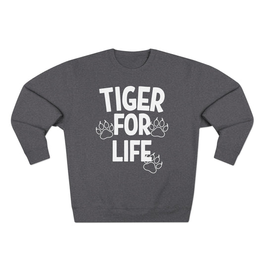 Tiger for Life White Logo Crewneck Sweatshirt Printify