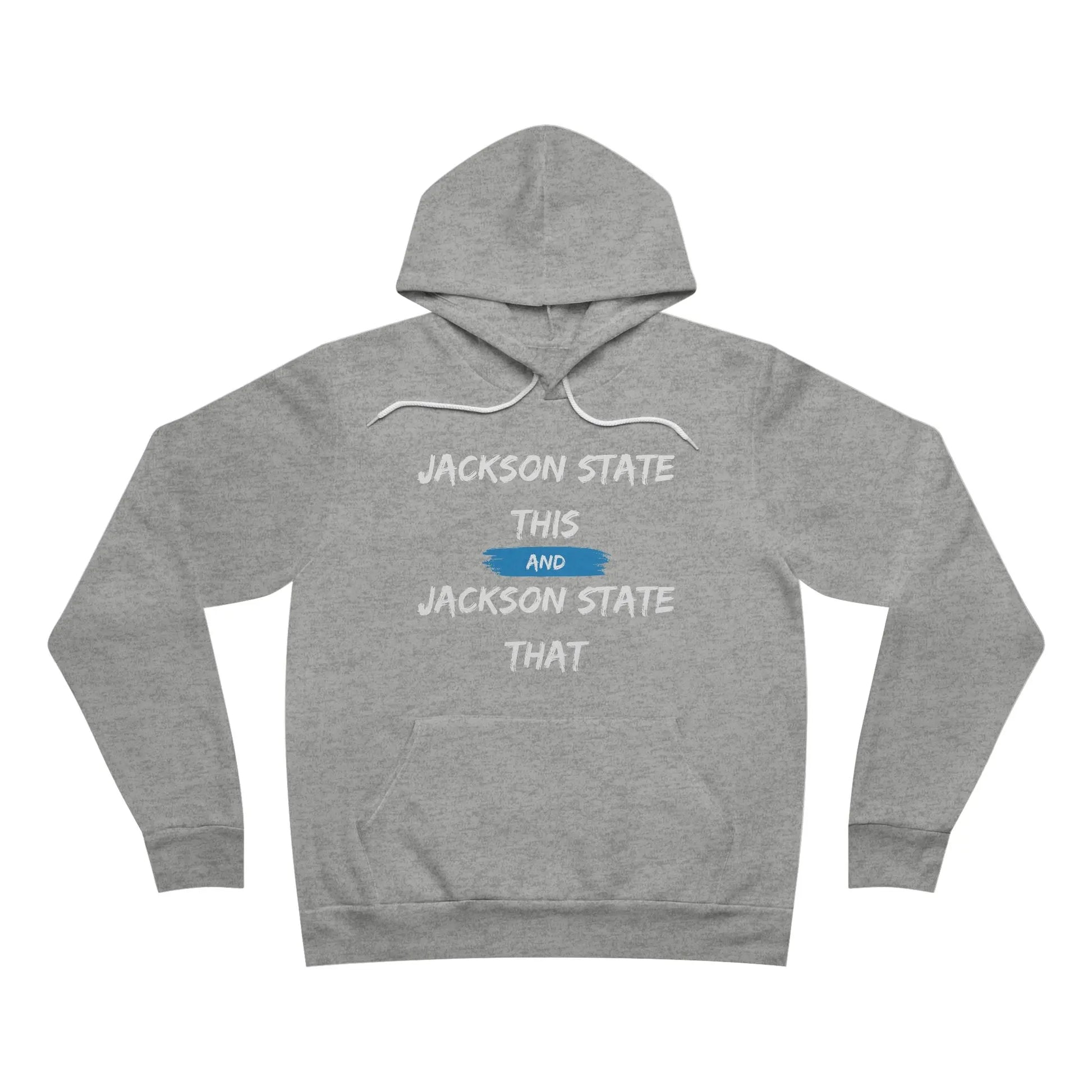 Jackson State This, Jackson State That Men's Block White Red Fleece Pullover Hoodie Printify