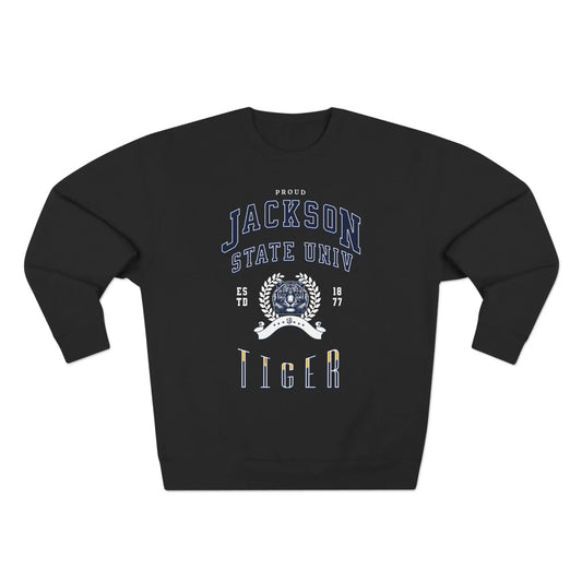 Proud Jackson State Univ Tiger Men's White Crewneck Sweatshirt Printify