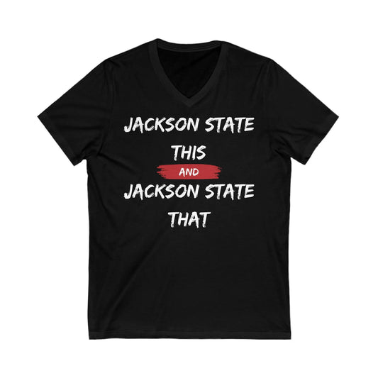 Jackson State This, Jackson State That White Red Block Men's Jersey Short Sleeve V-Neck Tee Printify