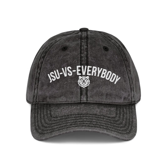 JSU vs Everybody Tiger White Embroidered Vintage Dad Cap Printify