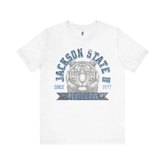 Jackson State Univ #TheeILove Men's Navy Jersey Short Sleeve Tee Printify