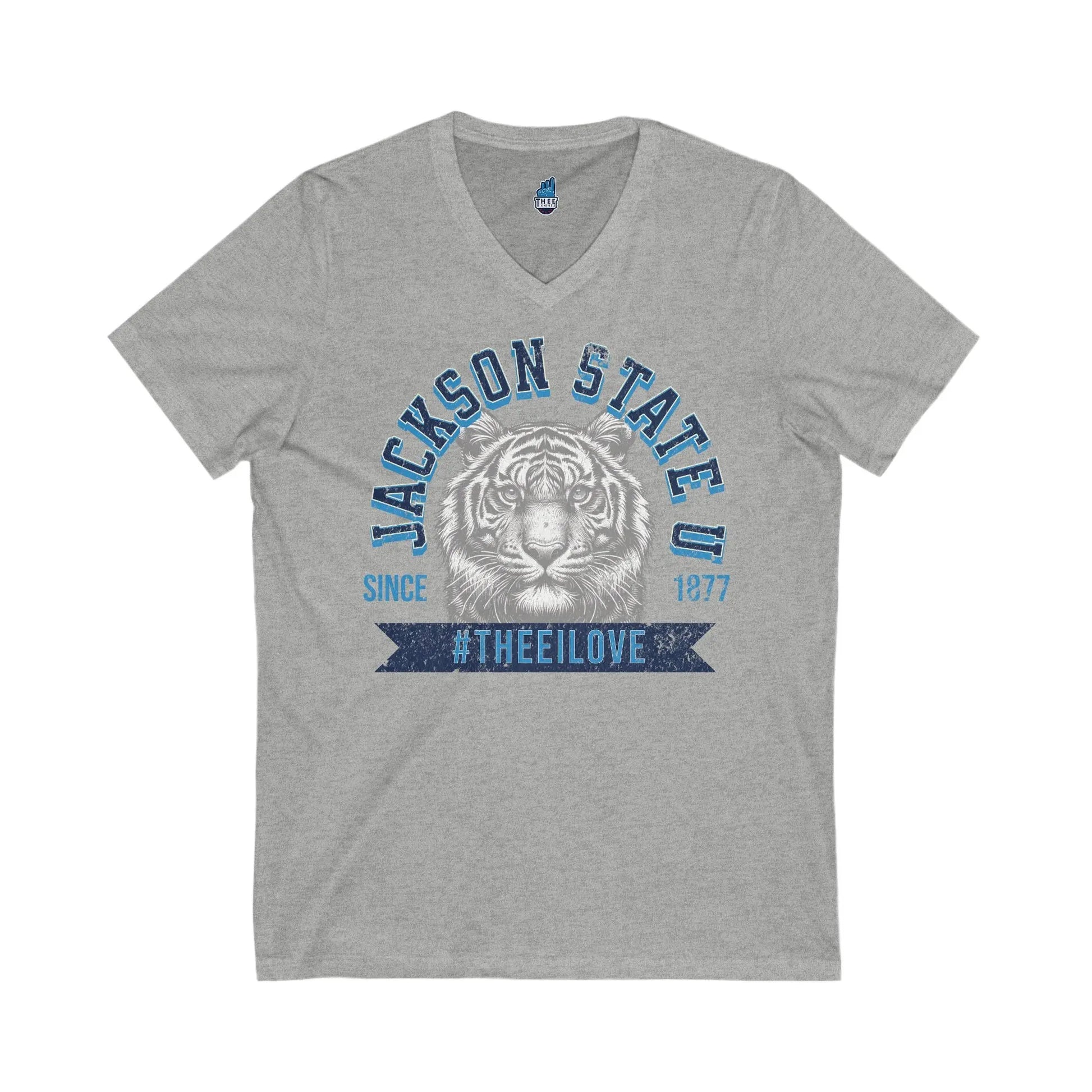 Jackson State Univ #TheeILove Men's Navy Jersey Short Sleeve V-Neck Tee Printify