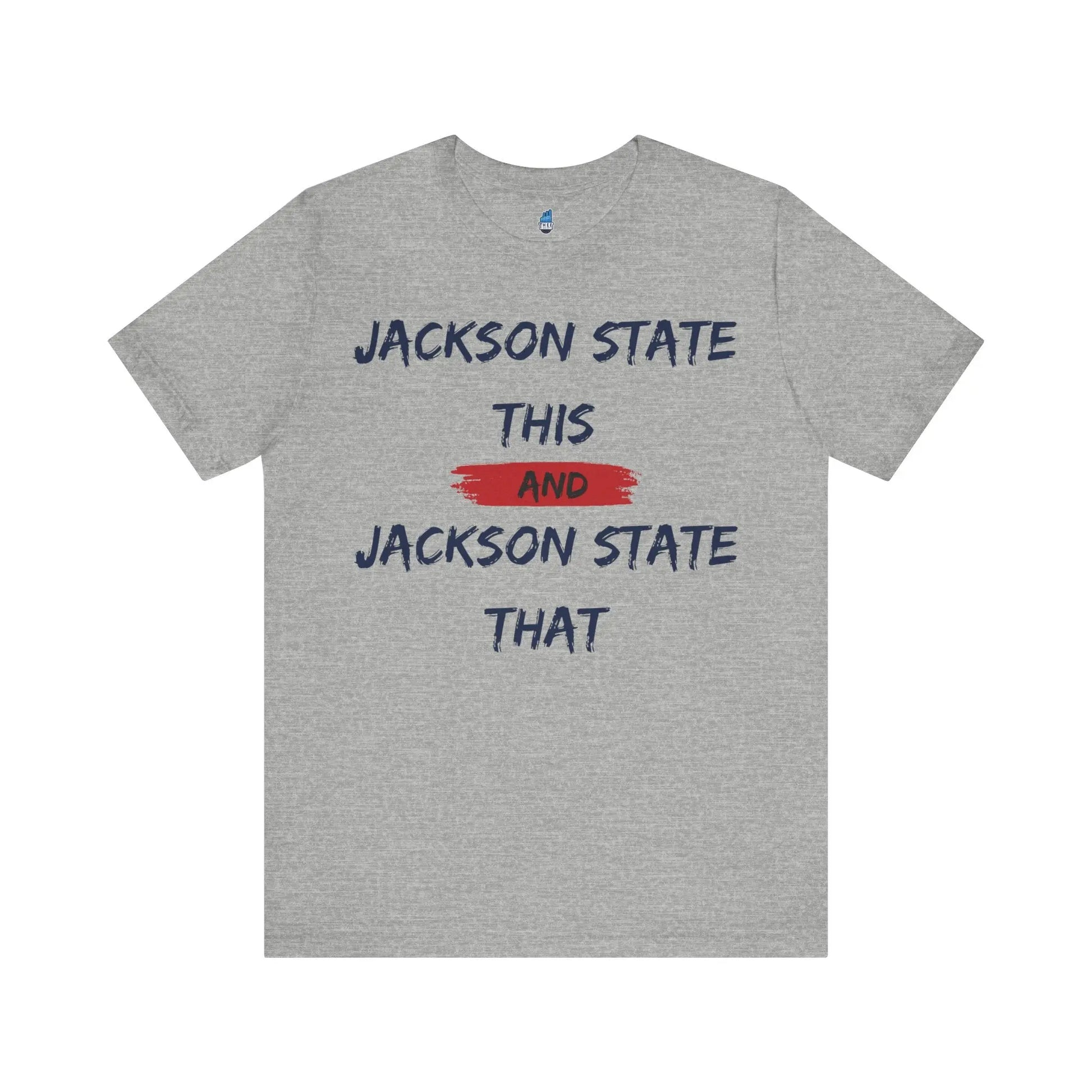 Jackson State This, Jackson State That Navy Red Block Men's Jersey Short Sleeve Tee Printify