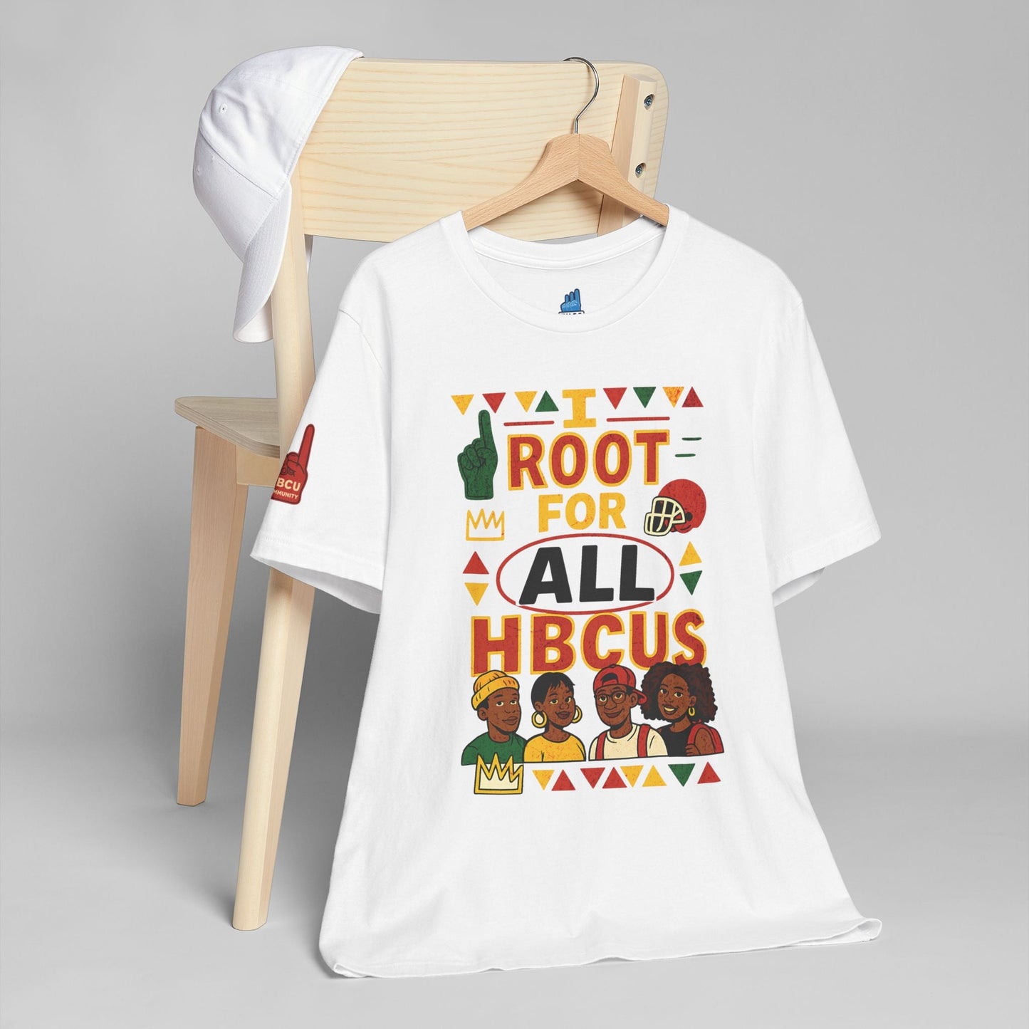 I Root for All HBCUs Illustration White Jersey Short Sleeve Tee Printify