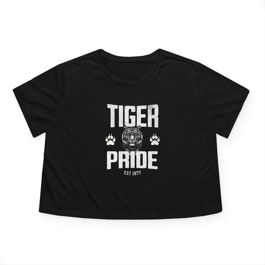 Tiger Pride Tigerhead White Women's Flowy Cropped Tee Printify