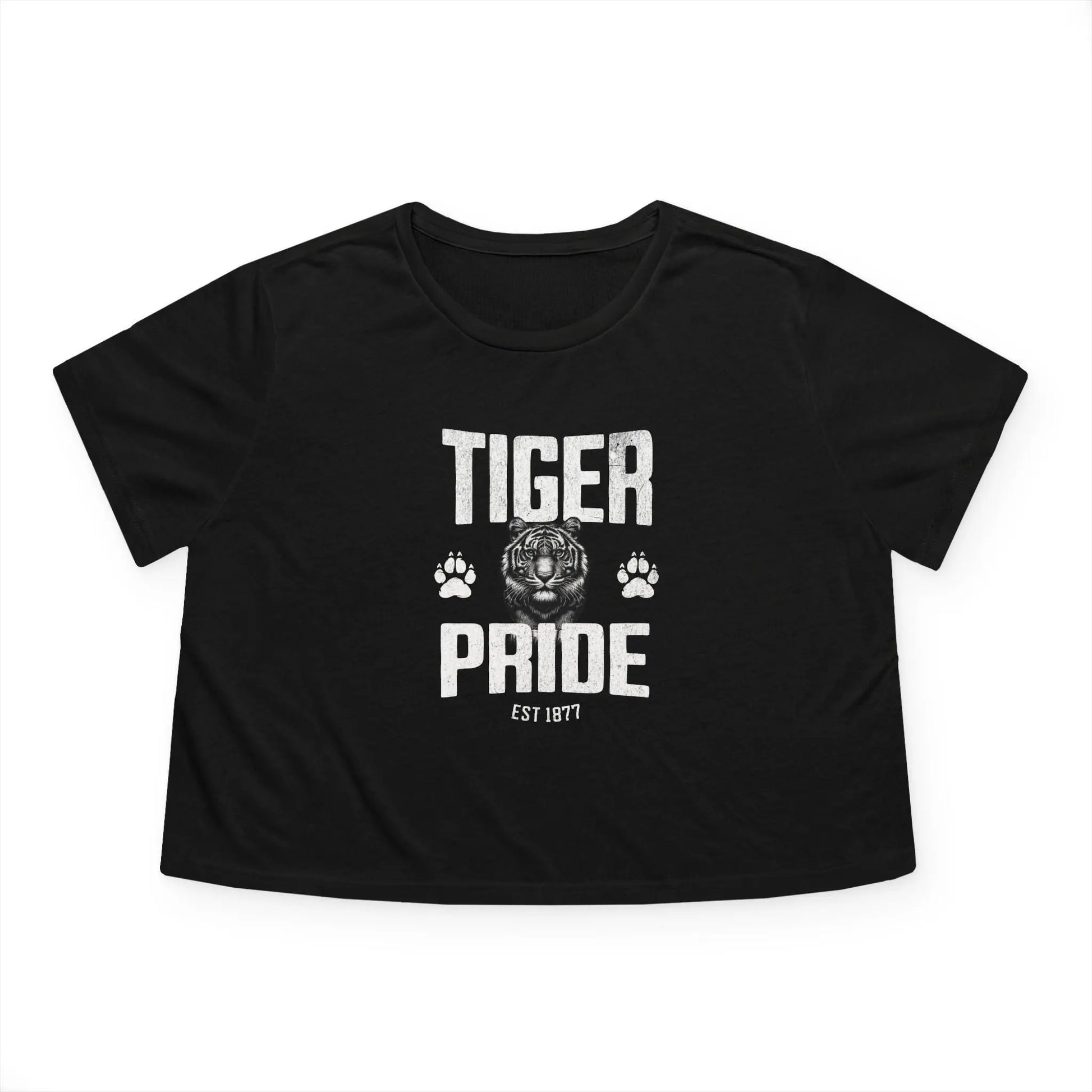 Tiger Pride Tigerhead White Women's Flowy Cropped Tee Printify