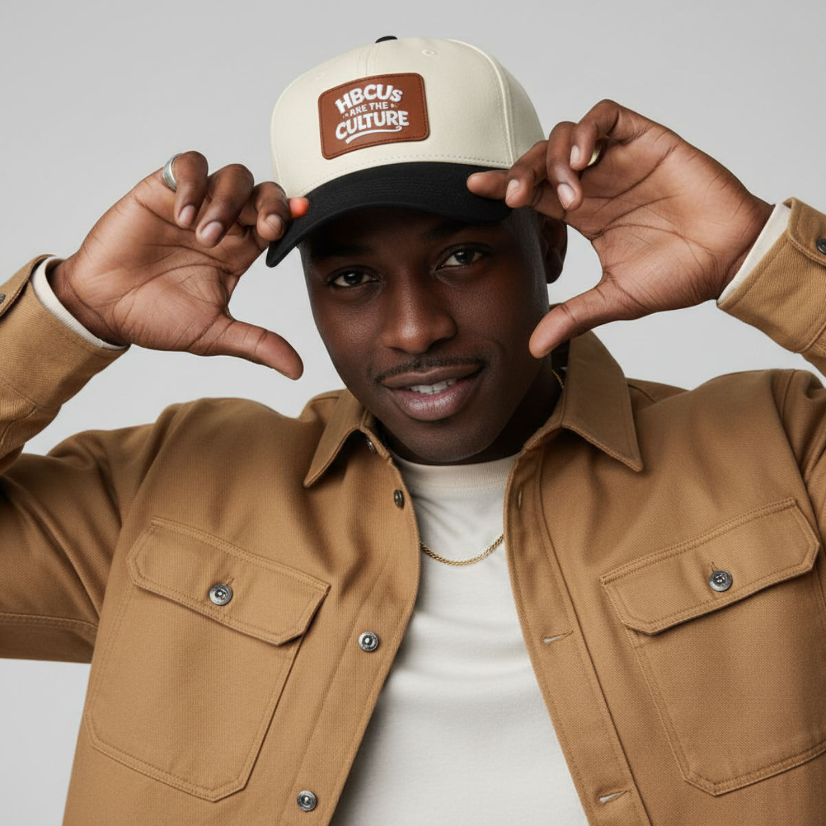 HBCUs are the Culture Embroidered Leather Patch Hat White - Mid Profile Baseball Cap with Leather Patch Printify