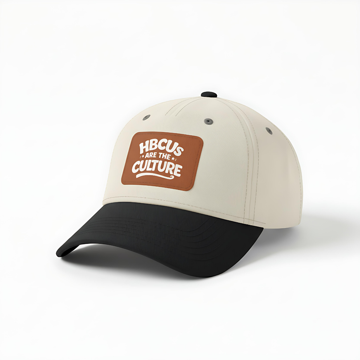 HBCUs are the Culture Embroidered Leather Patch Hat White - Mid Profile Baseball Cap with Leather Patch Printify
