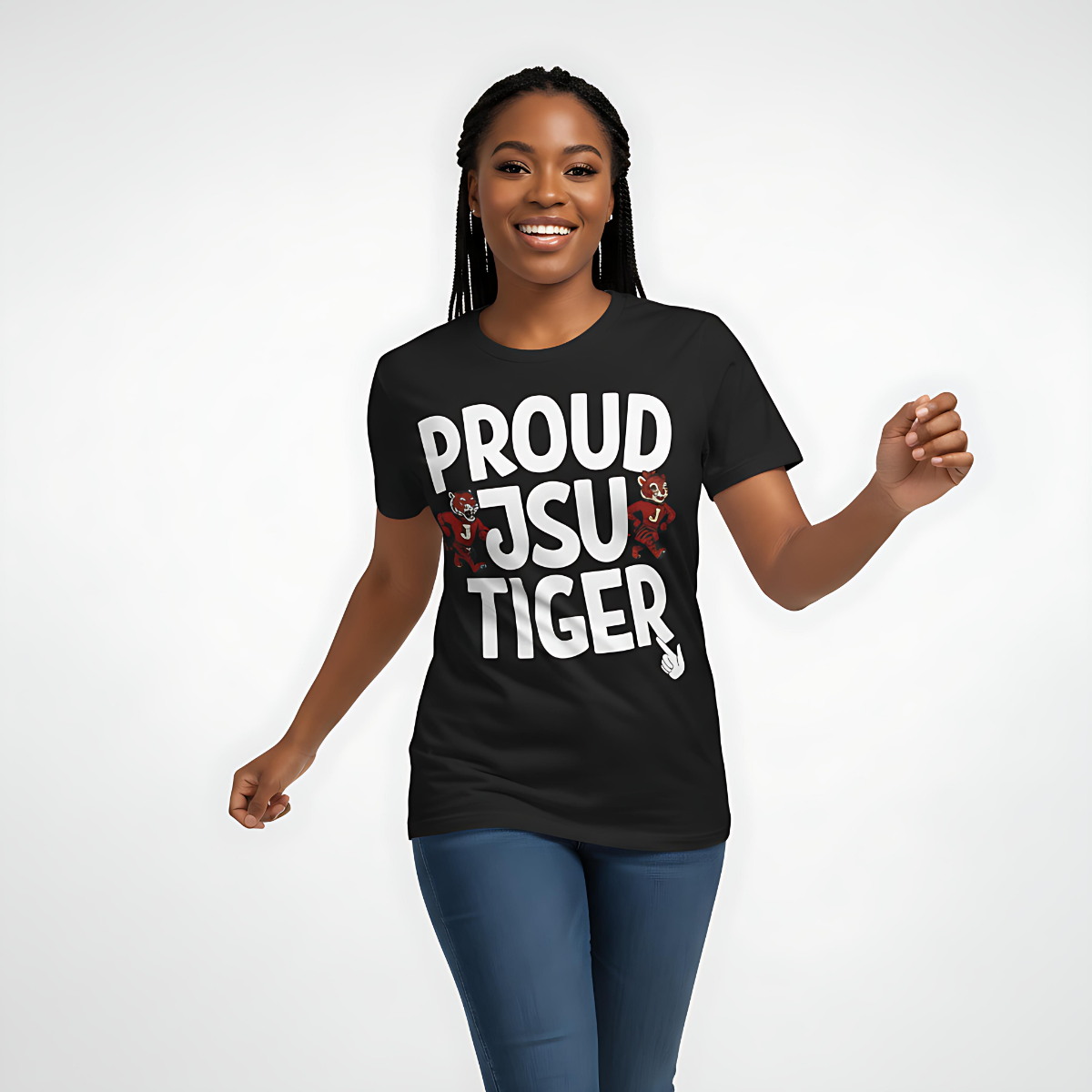 Proud JSU Tiger Mascots Men's White Jersey Short Sleeve Tee Printify