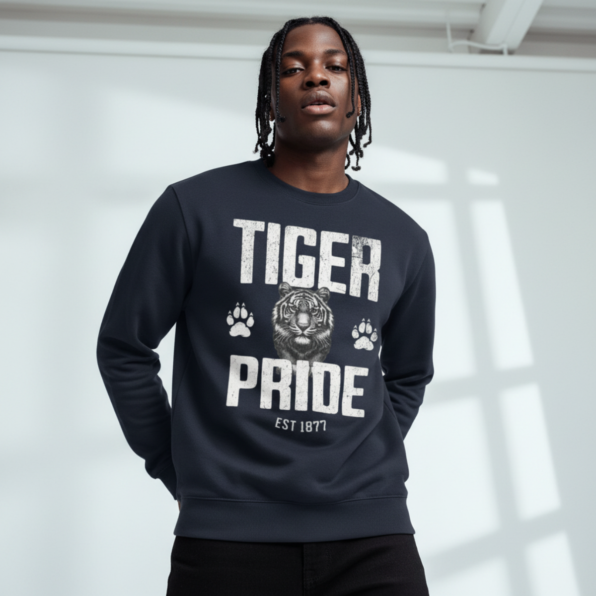 Tiger Pride Mineral Tigerhead Men's Gray Crewneck Sweatshirt Printify