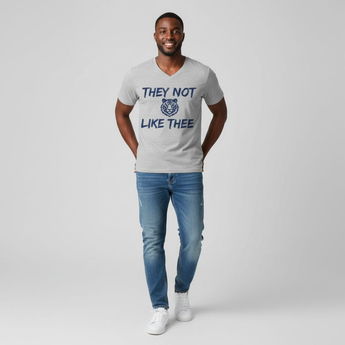 They Not Like Thee Tiger Navy Men's Jersey Short Sleeve V-Neck Tee Printify
