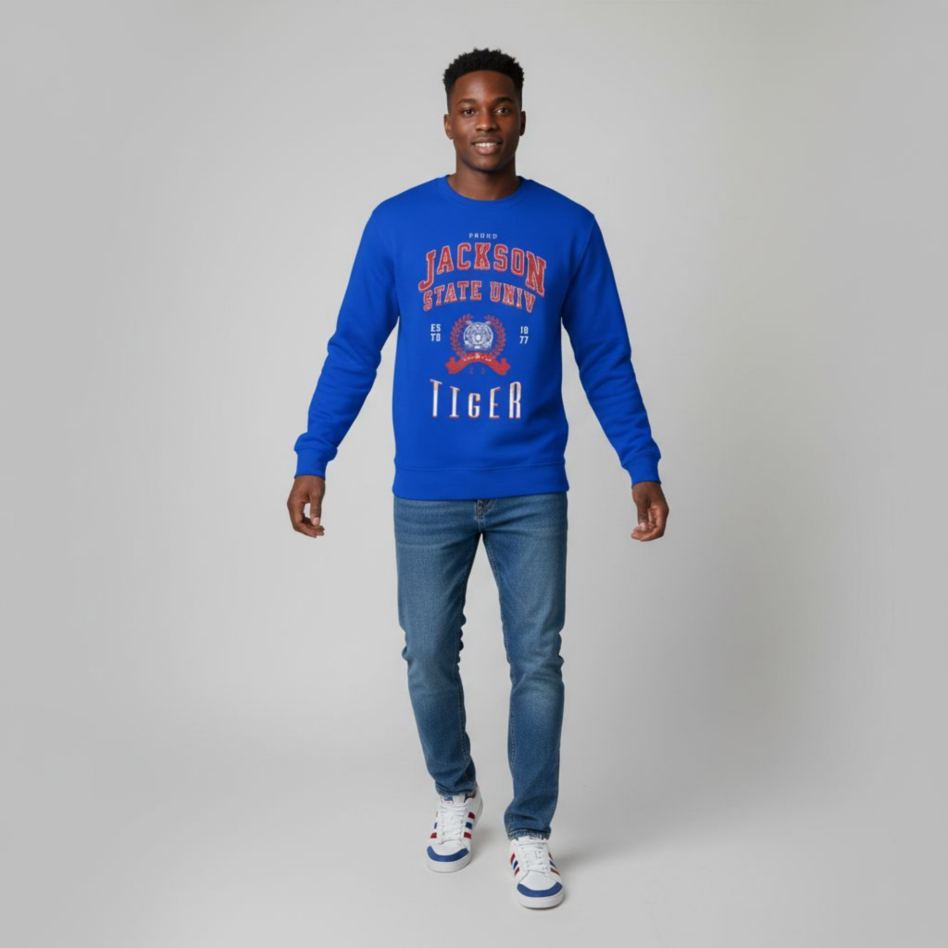 Proud Jackson State Univ Tiger Men's Red Crewneck Sweatshirt Printify