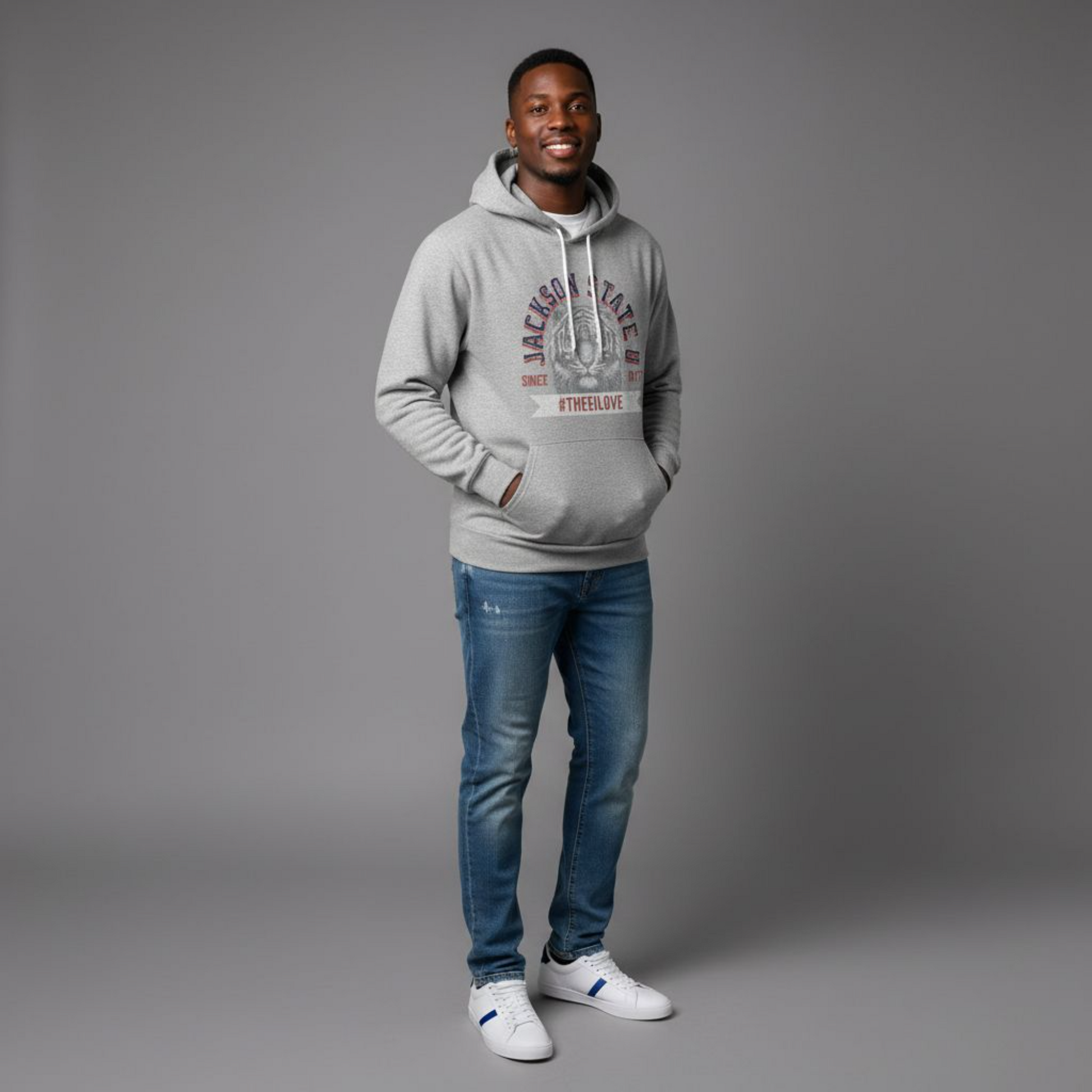 Jackson State Univ #TheeILove Men's White Fleece Pullover Hoodie Printify