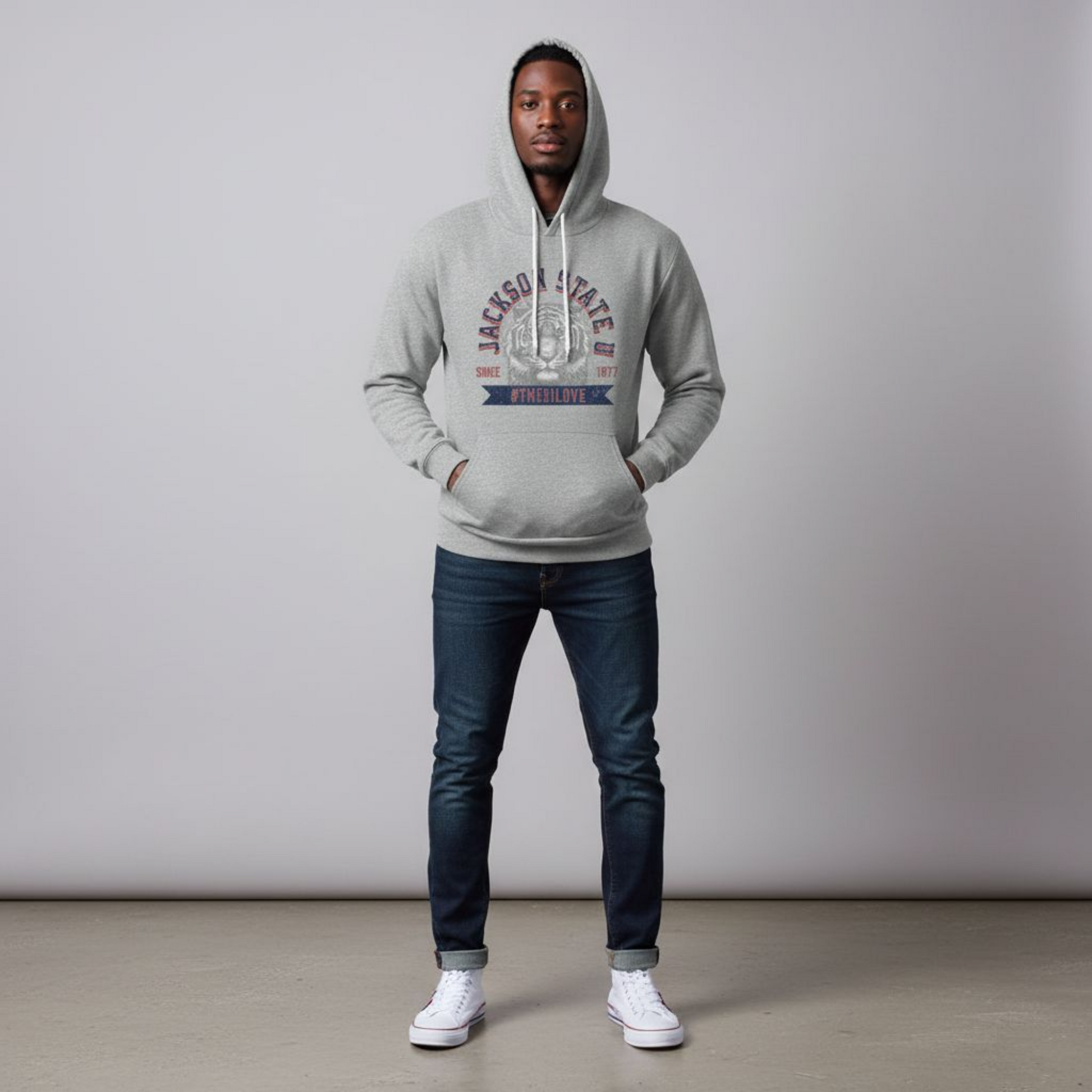 Jackson State Univ #TheeILove Men's Navy Fleece Pullover Hoodie Printify