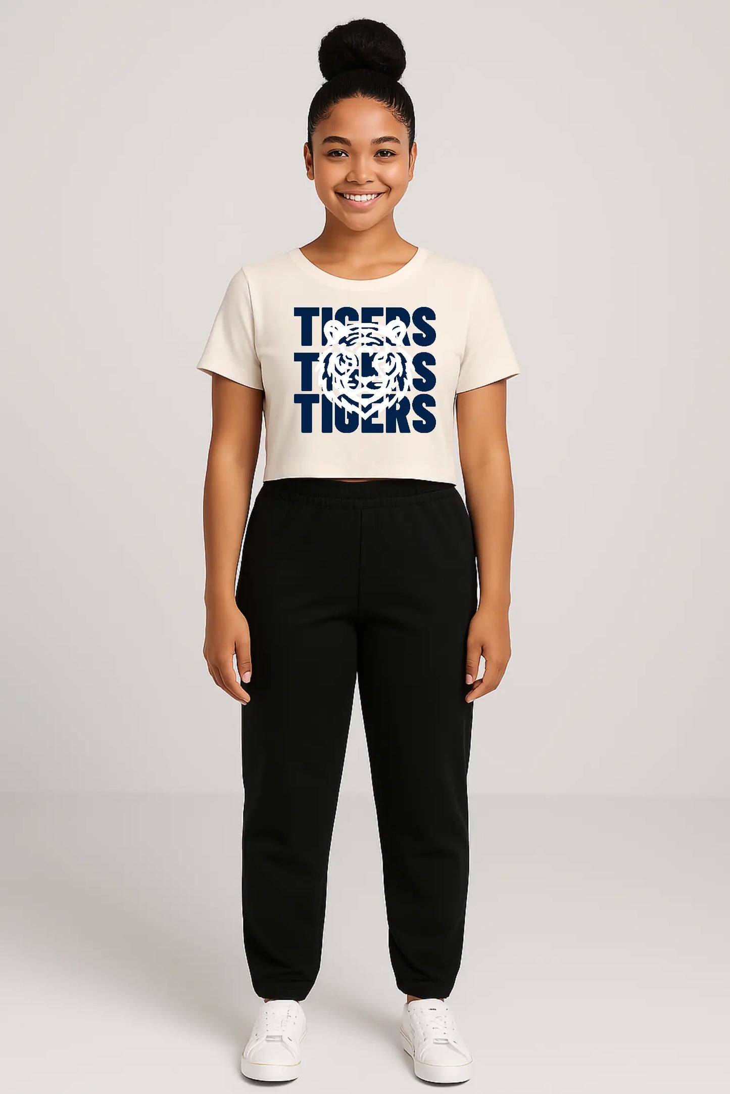 Jackson State 3x Tigers Navy Women's Flowy Cropped Tee Printify