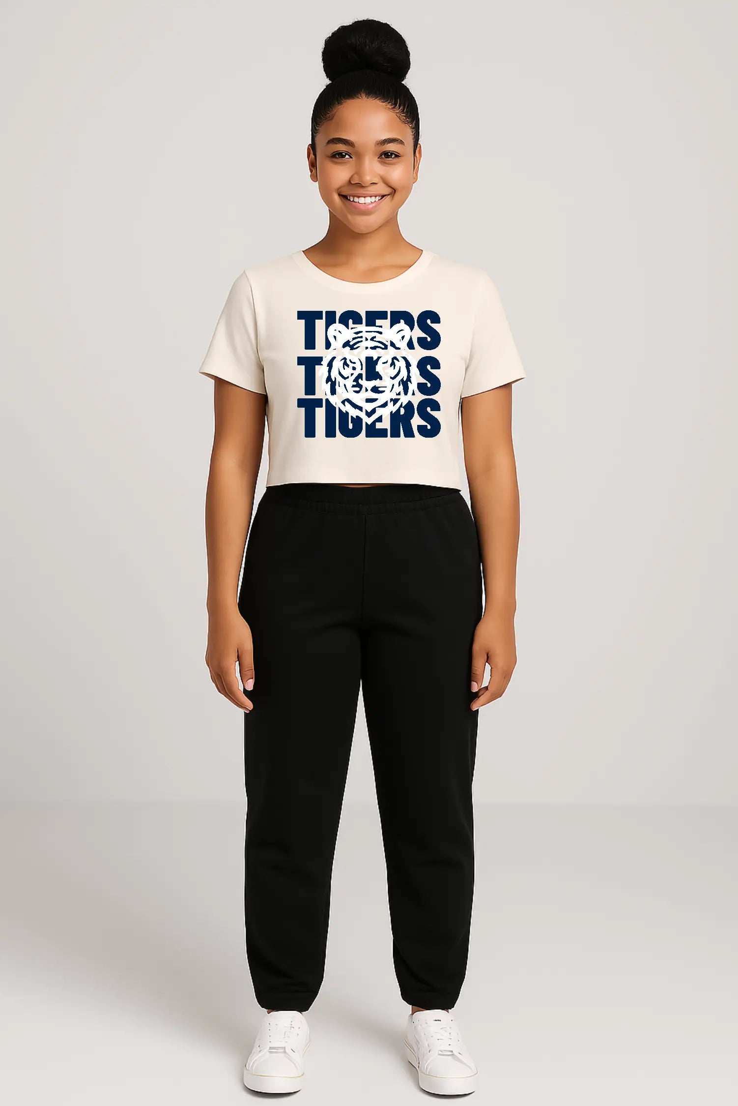 Jackson State 3x Tigers Navy Women's Flowy Cropped Tee Printify