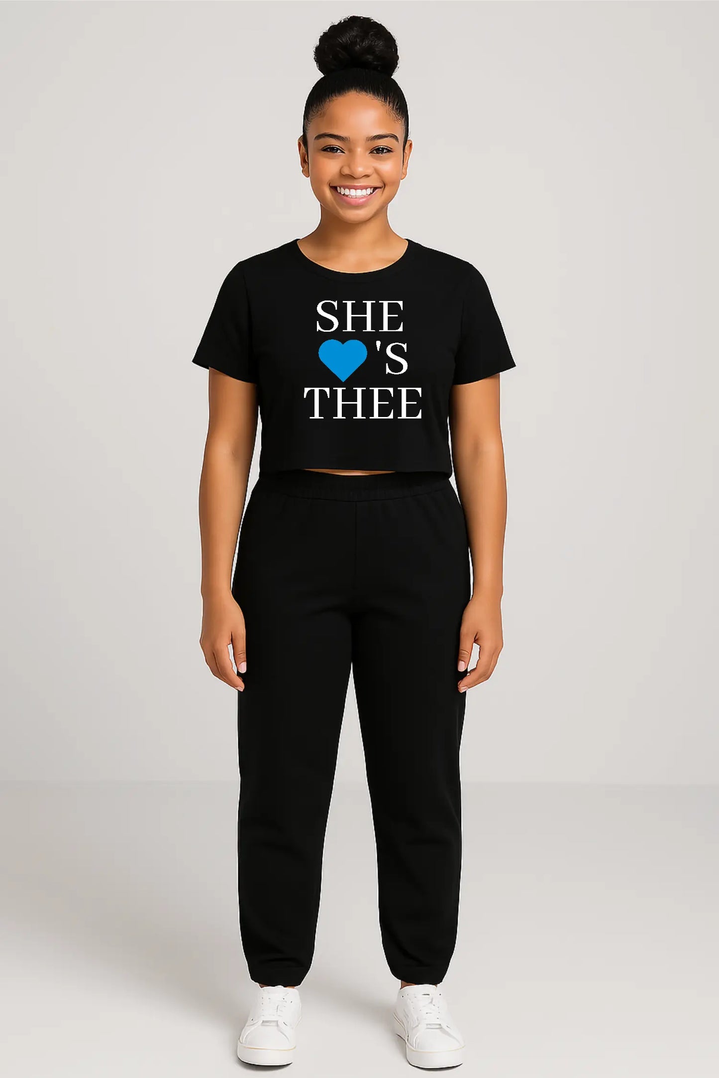 She Heart's Thee White Women's Navy Cropped Tee Printify