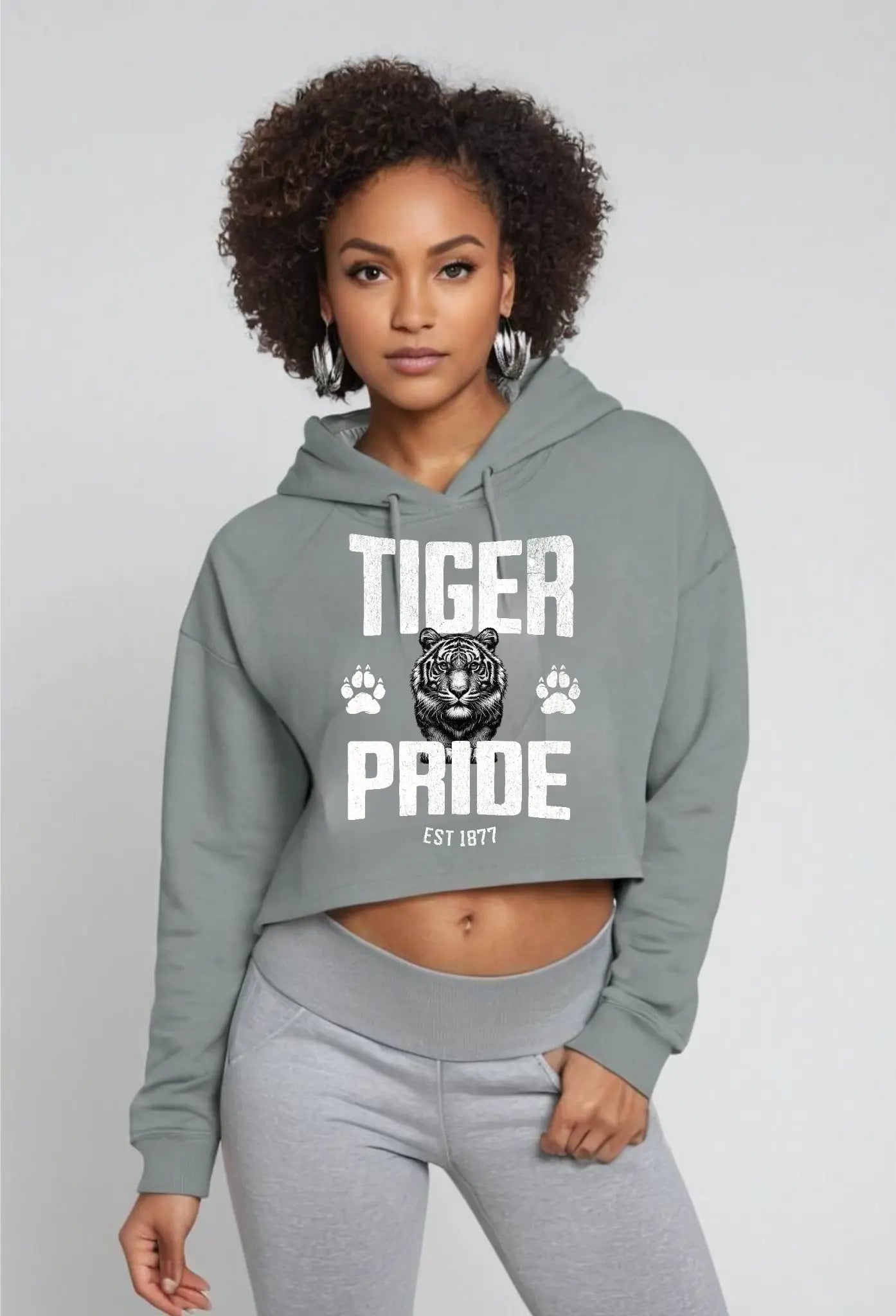 Tiger Pride Tigerhead Women's White Crop Hoodie Printify