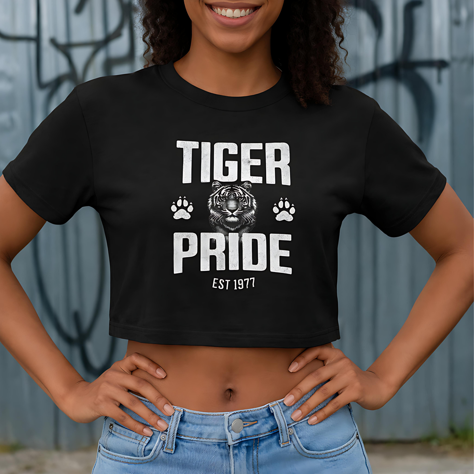 Tiger Pride Tigerhead White Women's Flowy Cropped Tee Printify