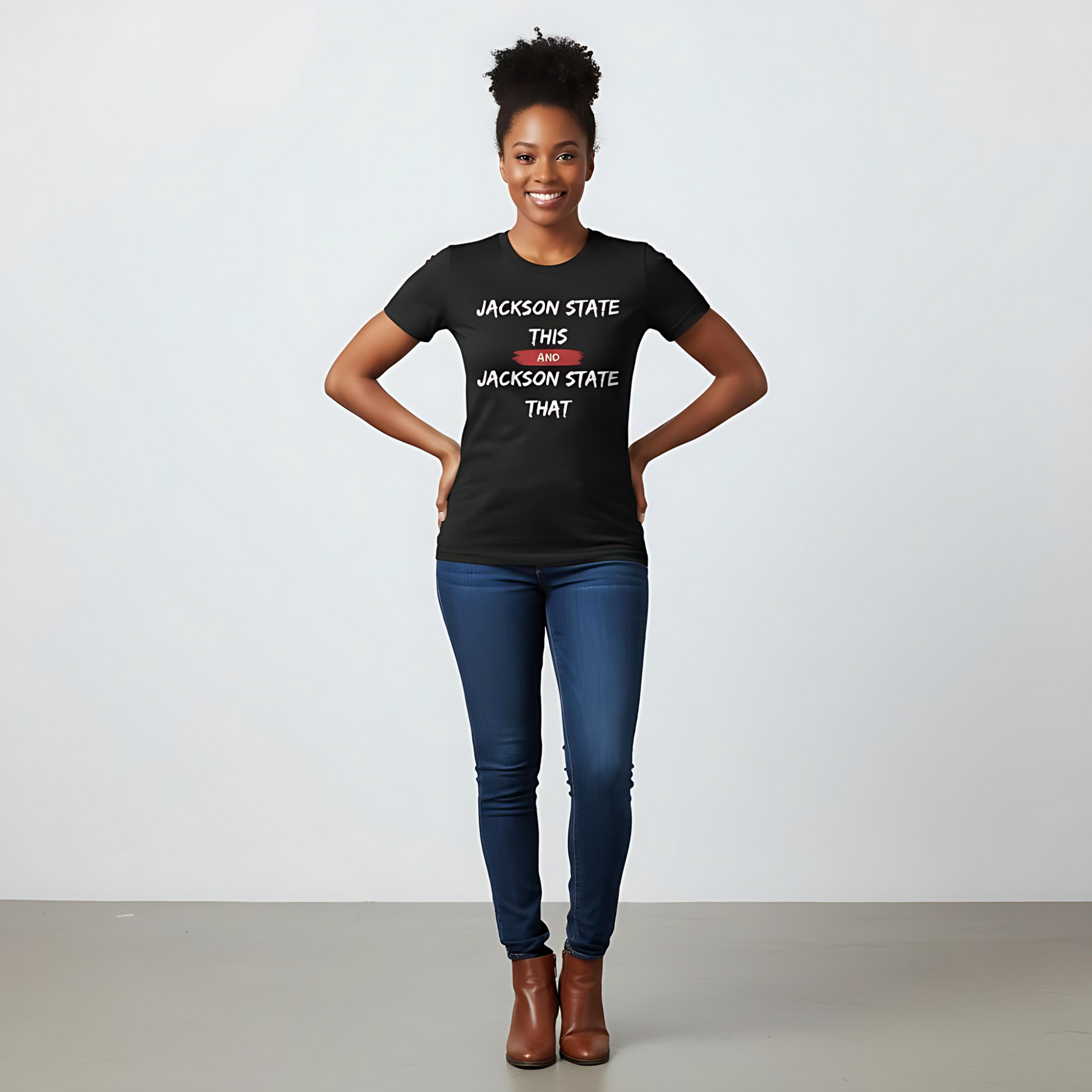 Jackson State This Jackson State That White Red Block Women's Favorite Tee Printify