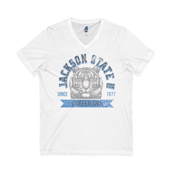 Jackson State Univ #TheeILove Men's Baby Blue Jersey Short Sleeve V-Neck Tee